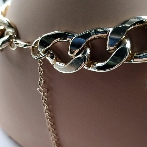 Mint Green Chunky Curb Link Gold Tone Statement Necklace - Picture 5 of 16